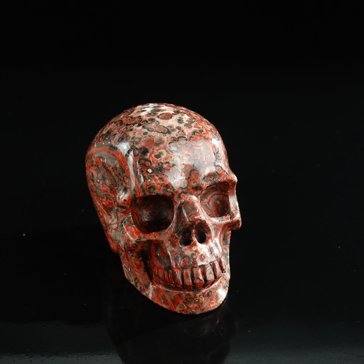 3.0" Red Leopard skin stone Crystal Skull Carving - Unique Piece #LS06