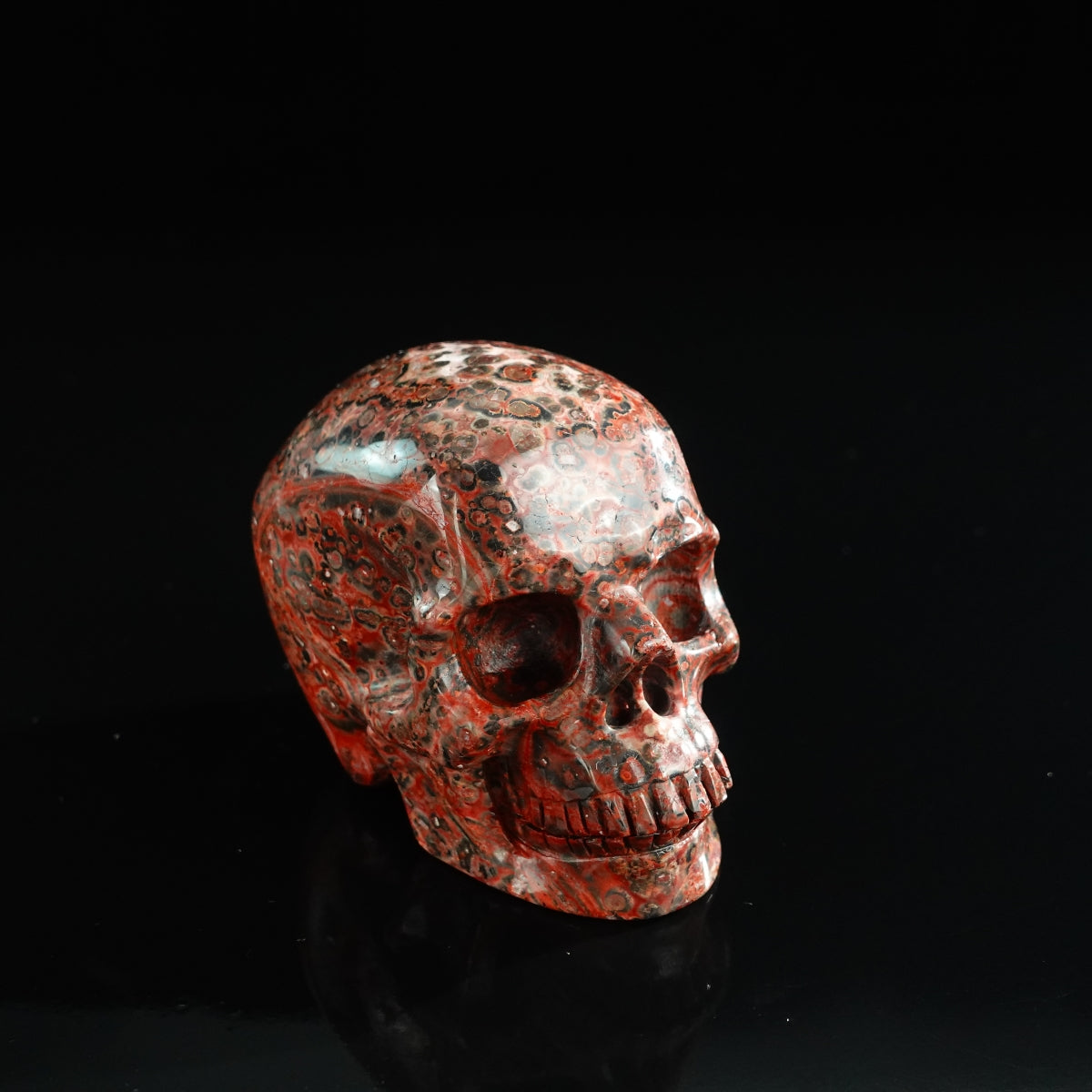 3.0" Red Leopard skin stone Crystal Skull Carving - Unique Piece #LS06