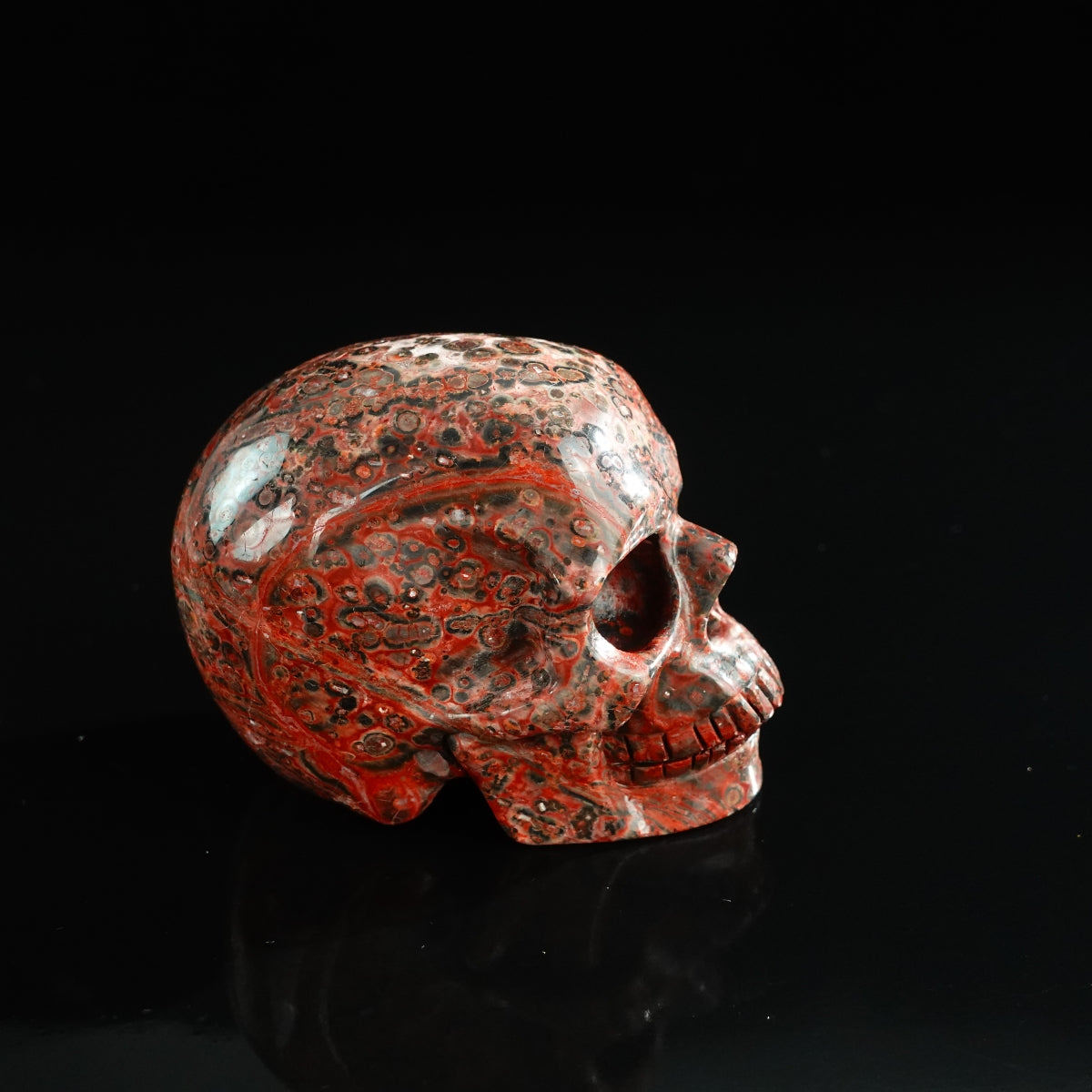 3.0" Red Leopard skin stone Crystal Skull Carving - Unique Piece #LS06