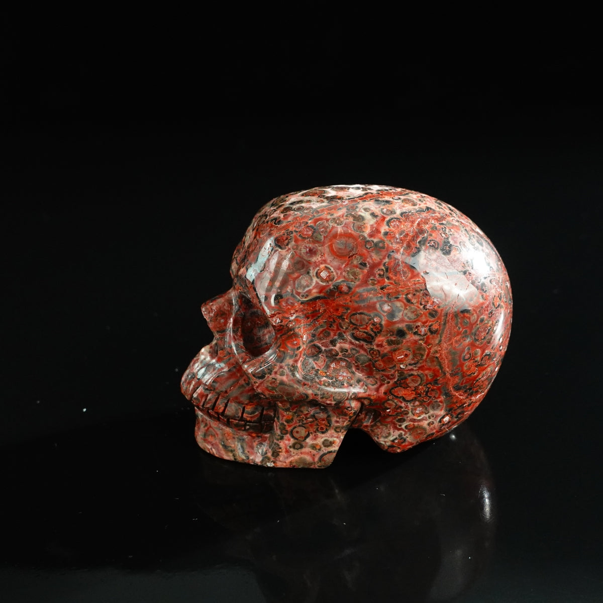 3.0" Red Leopard skin stone Crystal Skull Carving - Unique Piece #LS06