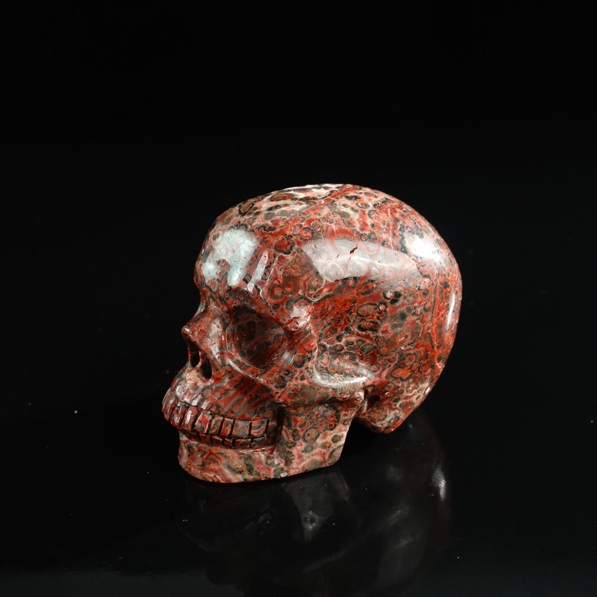 3.0" Red Leopard skin stone Crystal Skull Carving - Unique Piece #LS06