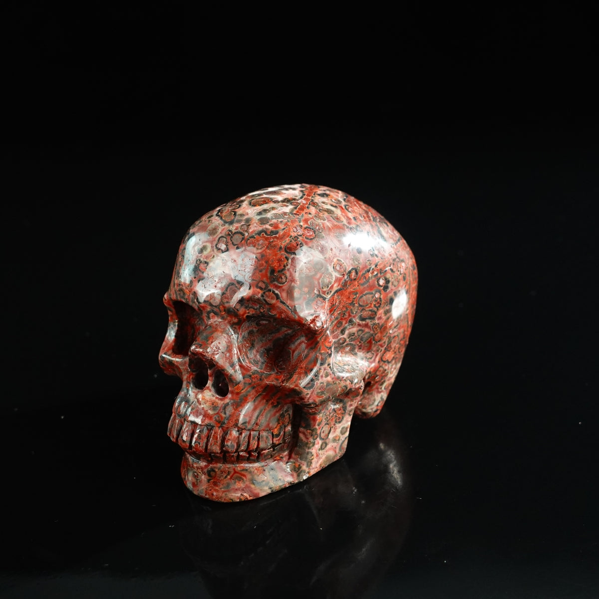 3.0" Red Leopard skin stone Crystal Skull Carving - Unique Piece #LS06