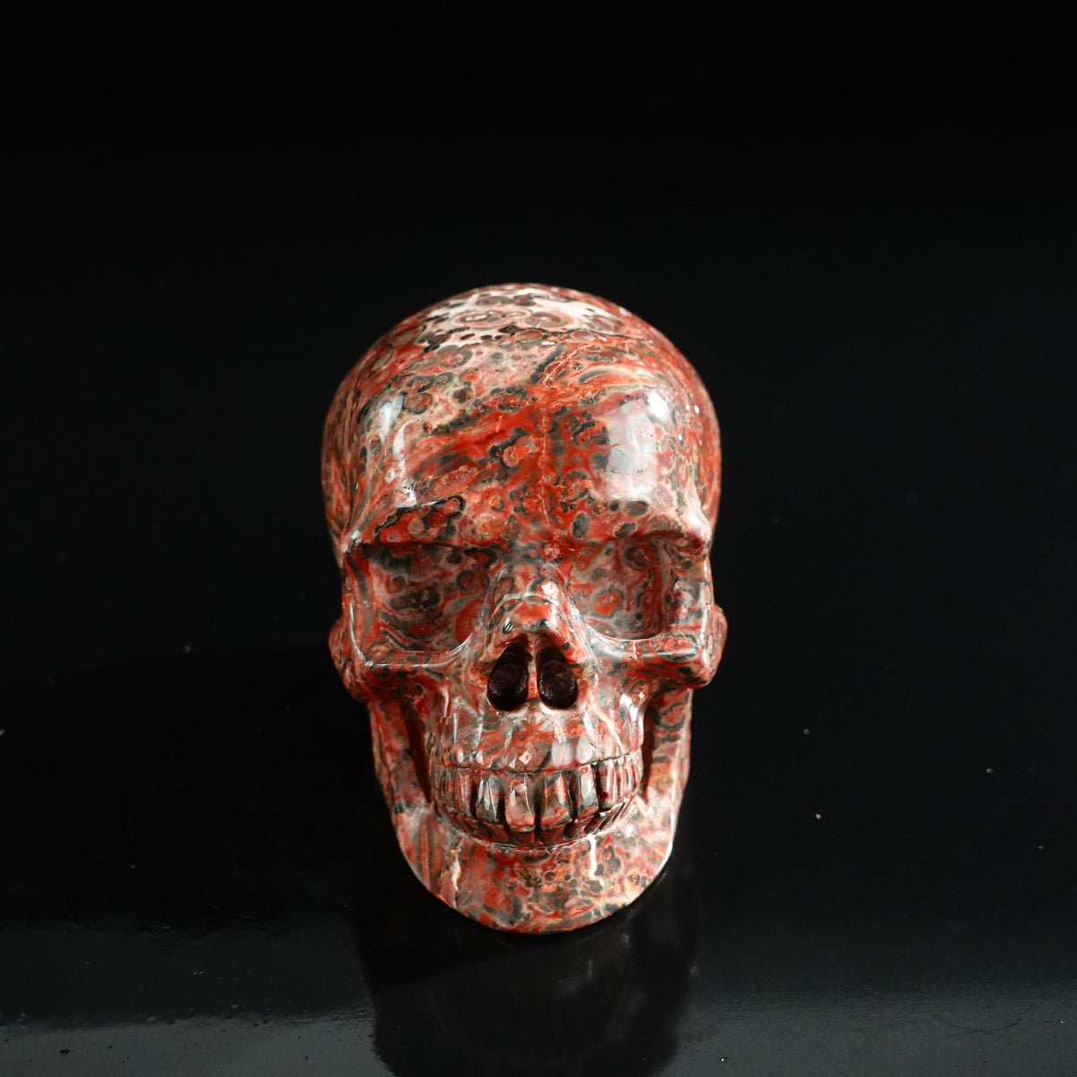 3.0" Red Leopard skin stone Crystal Skull Carving - Unique Piece #LS07