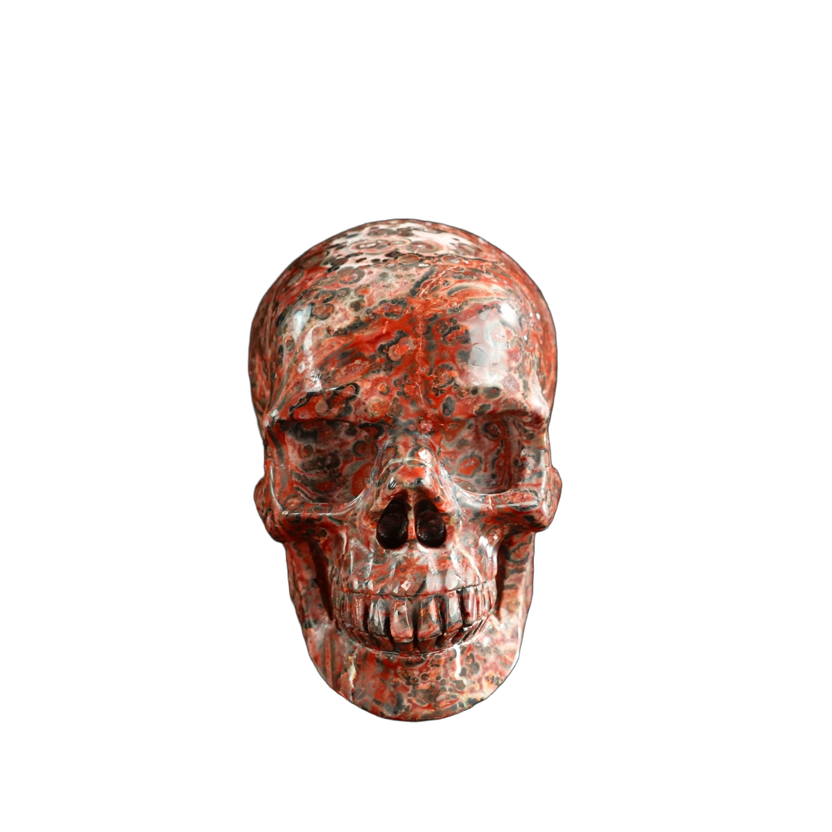 3.0" Red Leopard skin stone Crystal Skull Carving - Hand Carved Decor