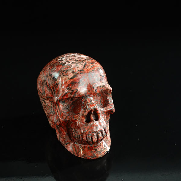 3.0" Red Leopard skin stone Crystal Skull Carving - Unique Piece #LS07 - alternate view