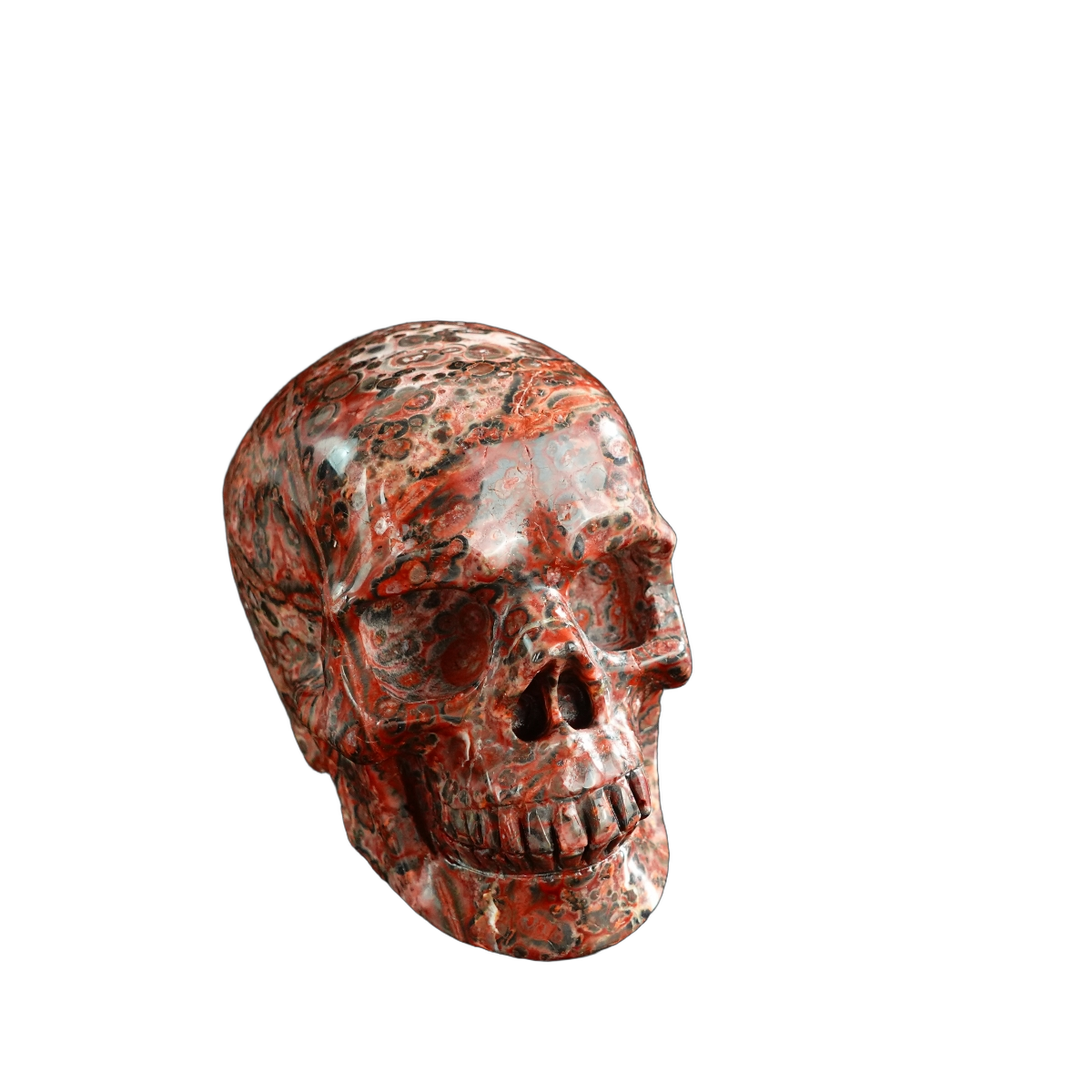 3.0" Red Leopard skin stone Crystal Skull Carving - Hand Carved Decor