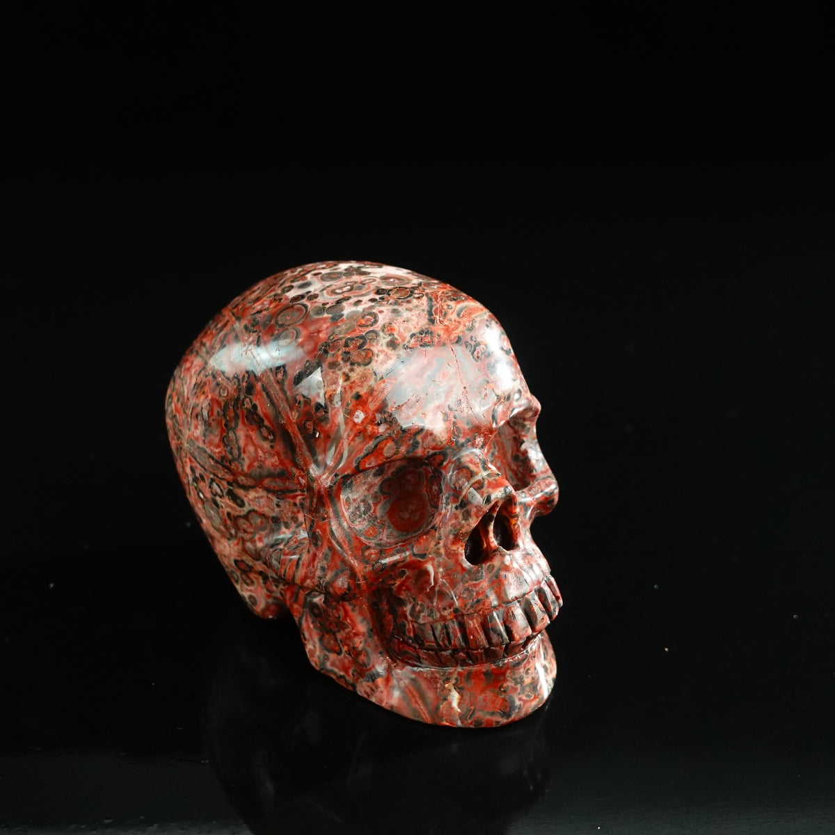 3.0" Red Leopard skin stone Crystal Skull Carving - Unique Piece #LS07