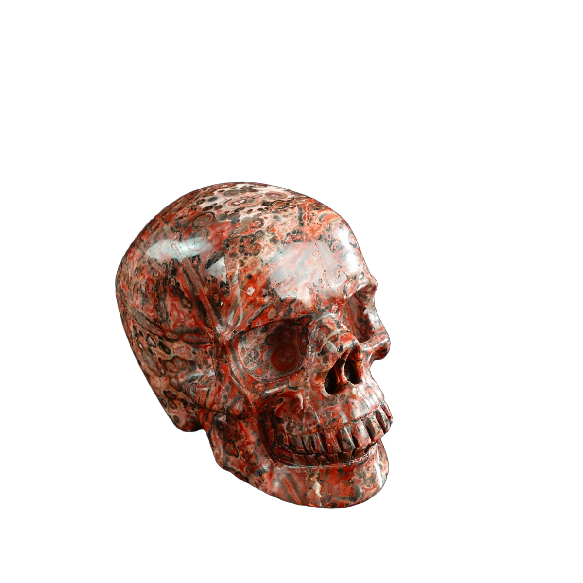 3.0" Red Leopard skin stone Crystal Skull Carving - Hand Carved Decor