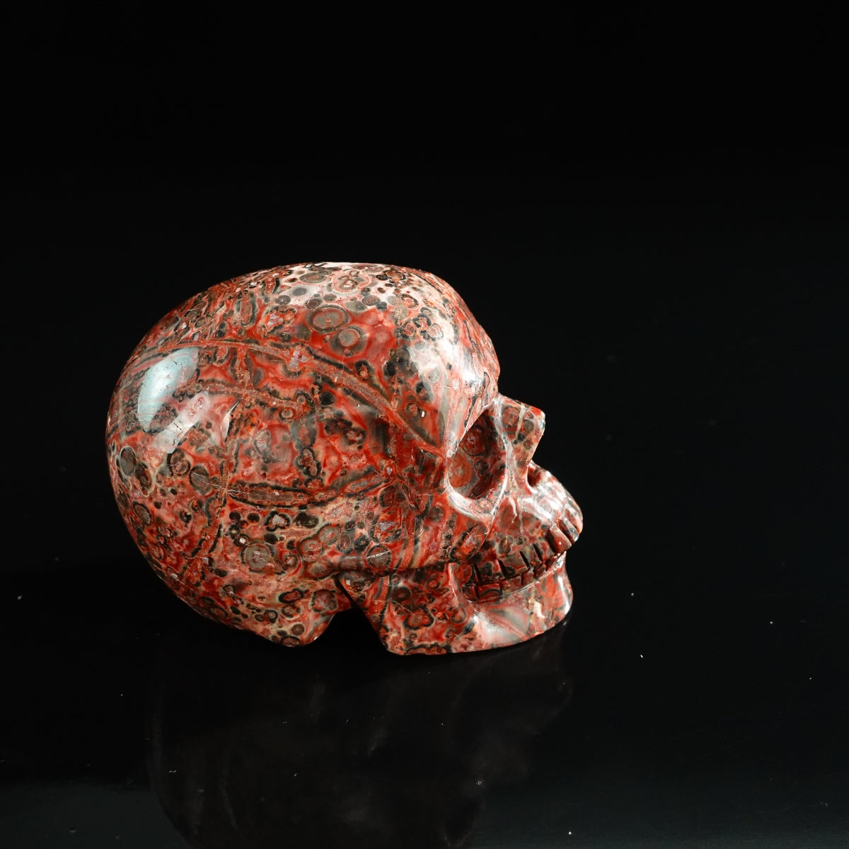 3.0" Red Leopard skin stone Crystal Skull Carving - Unique Piece #LS07