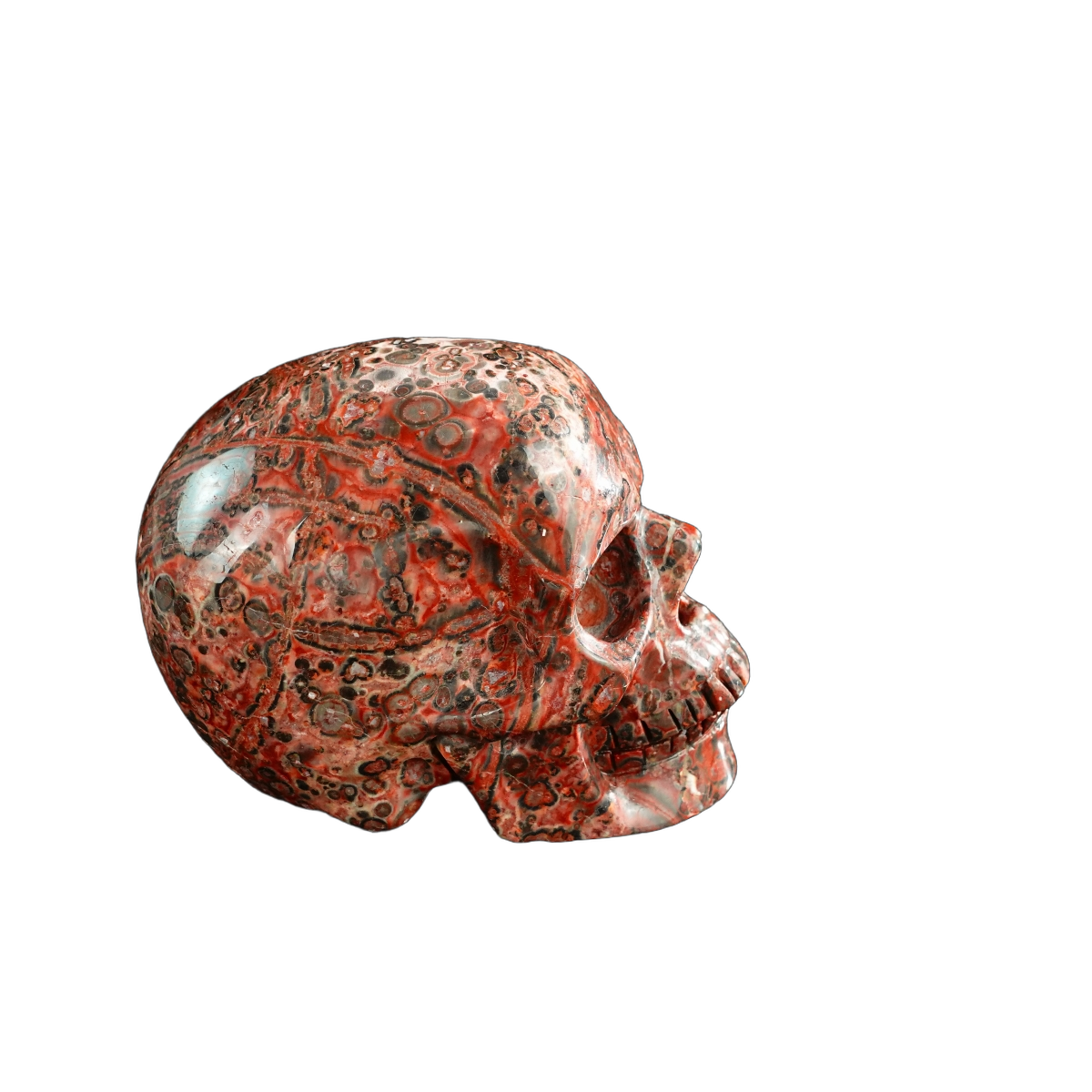 3.0" Red Leopard skin stone Crystal Skull Carving - Hand Carved Decor