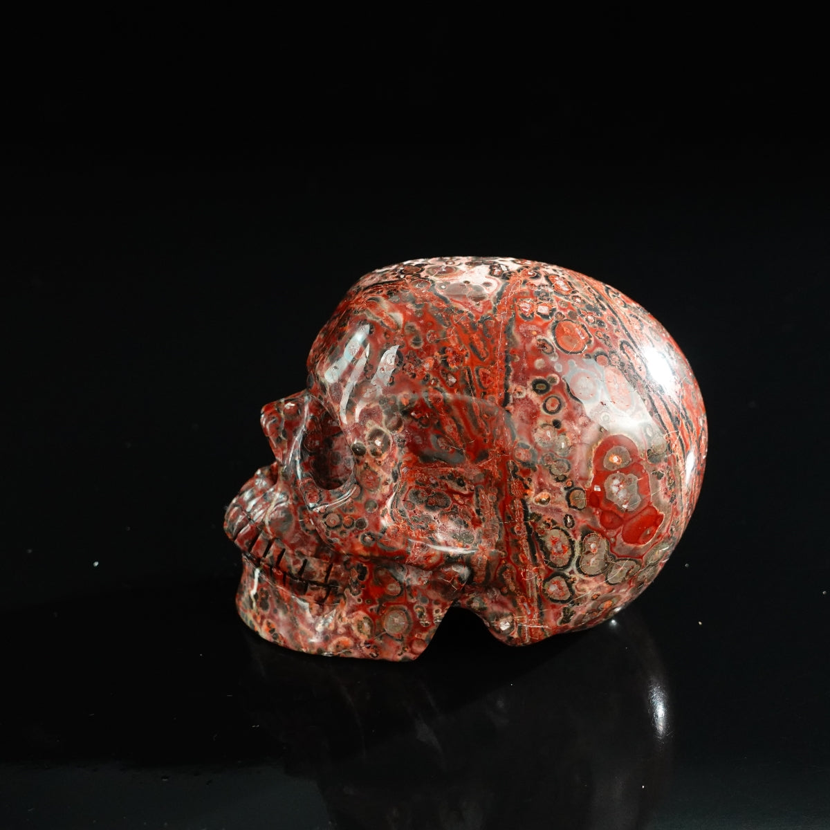3.0" Red Leopard skin stone Crystal Skull Carving - Unique Piece #LS07