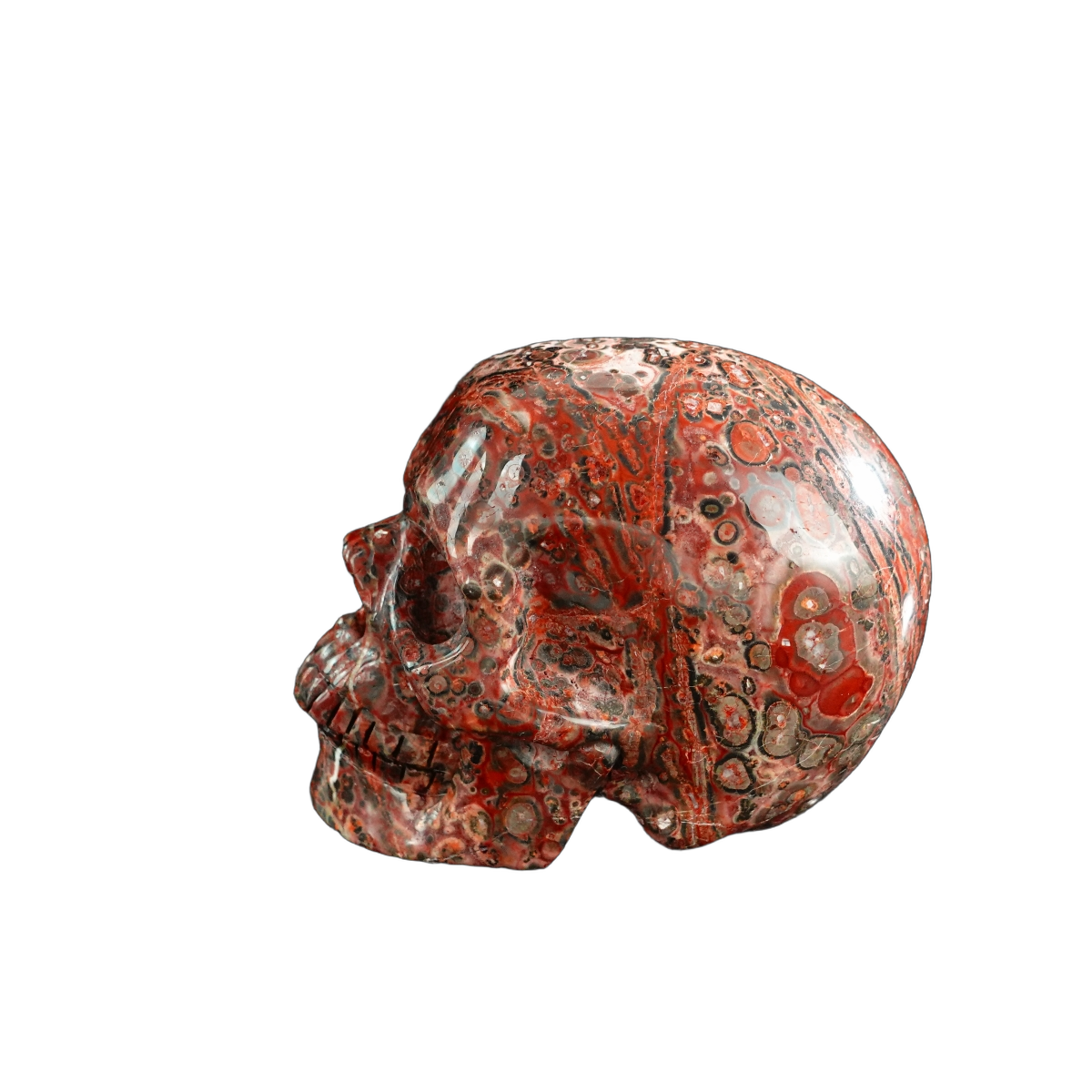 3.0" Red Leopard skin stone Crystal Skull Carving - Hand Carved Decor