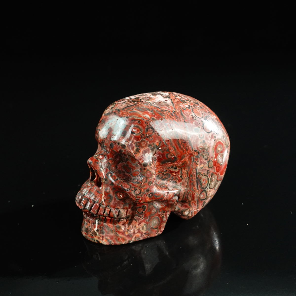 3.0" Red Leopard skin stone Crystal Skull Carving - Unique Piece #LS07