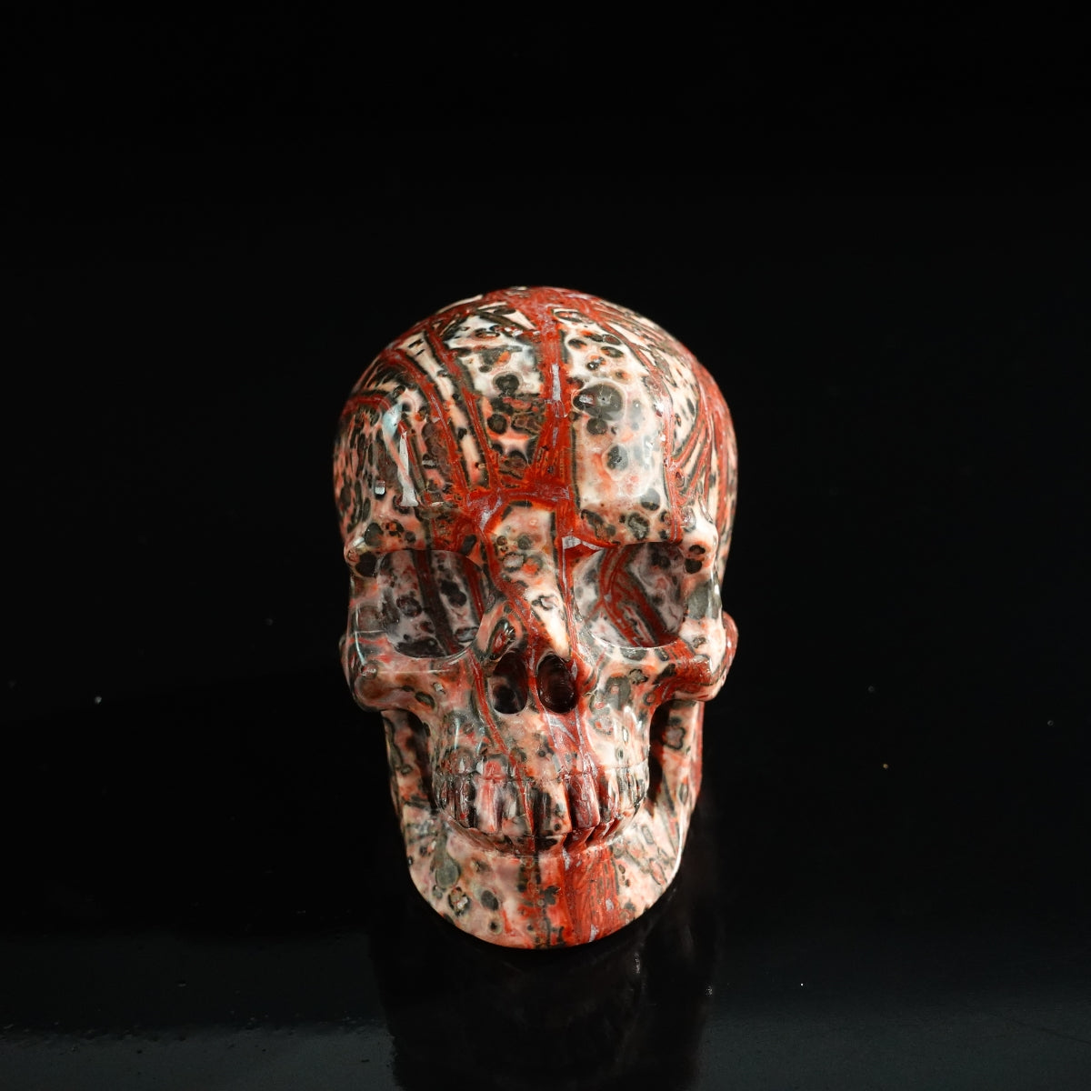 3.0" Red Leopard skin stone Crystal Skull Carving - Unique Piece #LS08