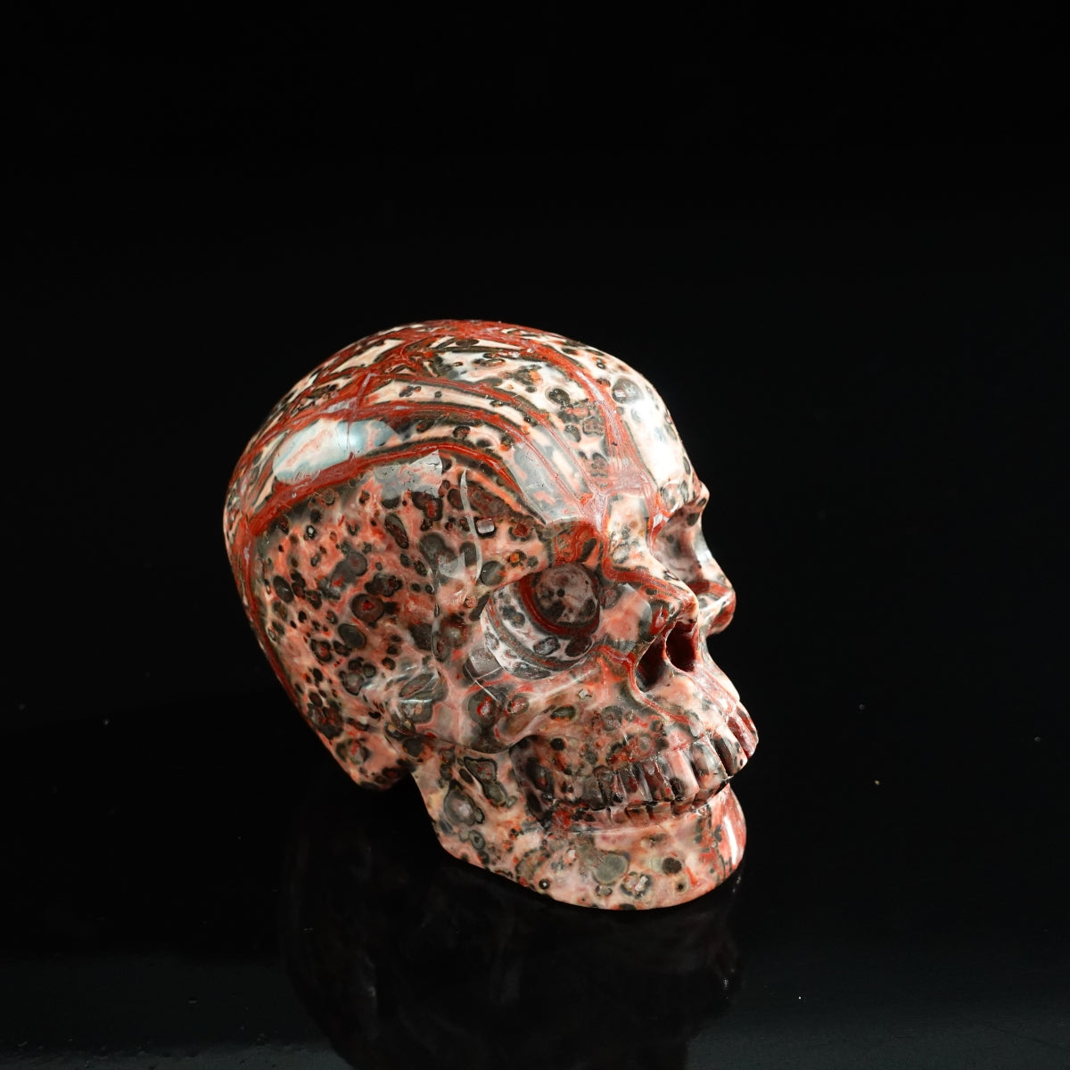 3.0" Red Leopard skin stone Crystal Skull Carving - Unique Piece #LS08