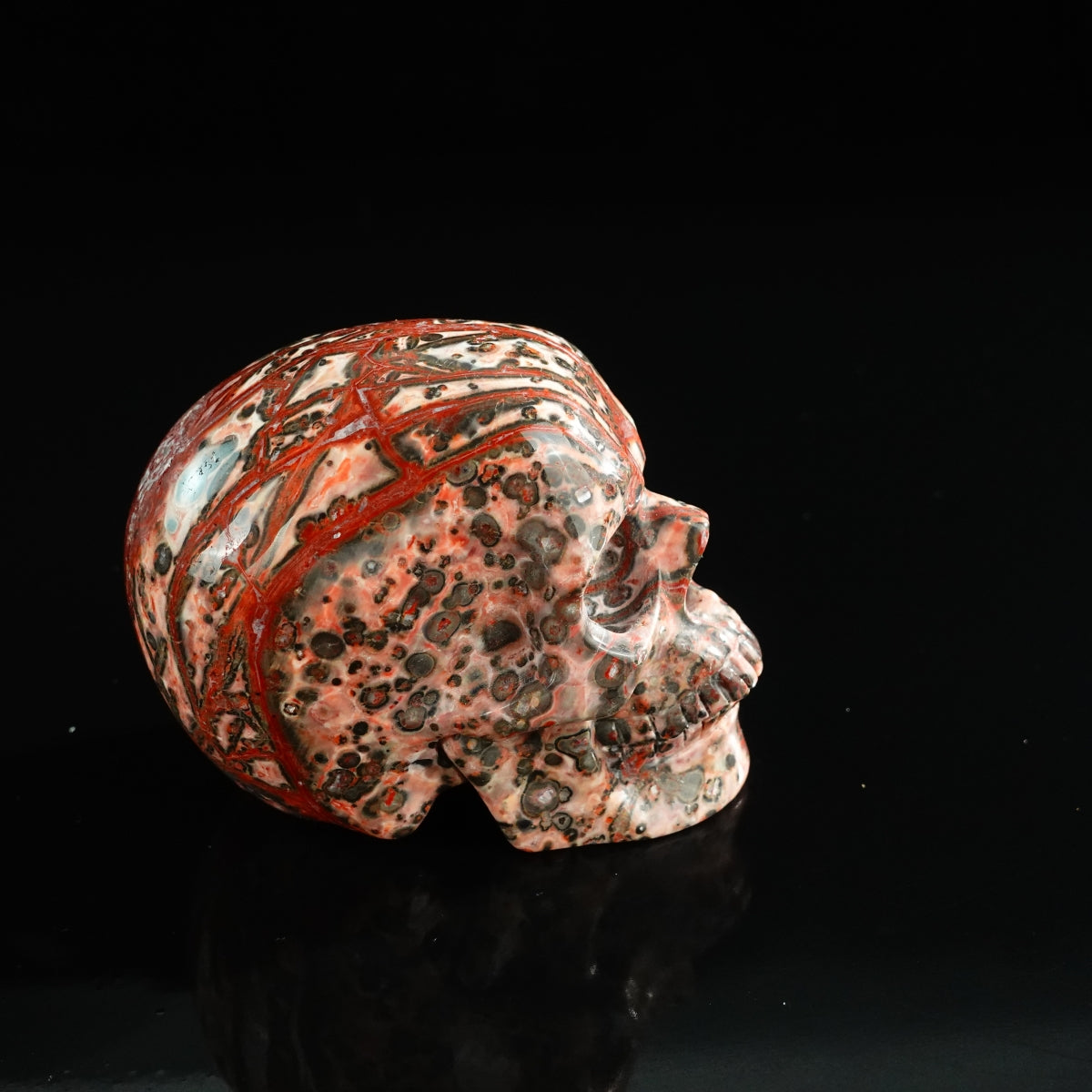 3.0" Red Leopard skin stone Crystal Skull Carving - Unique Piece #LS08