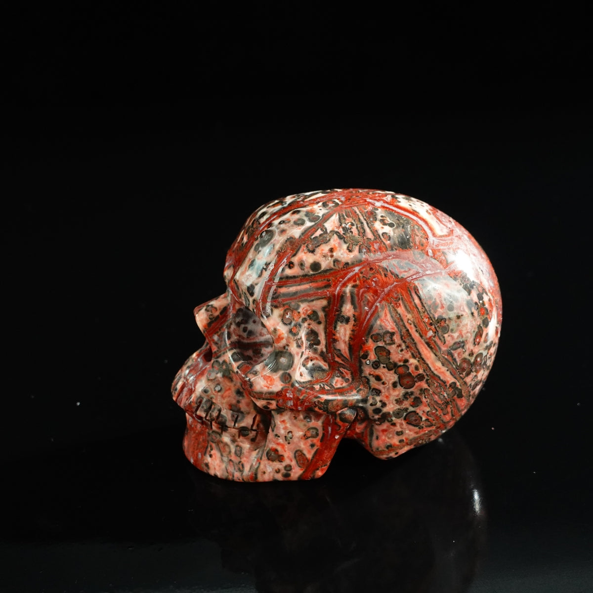 3.0" Red Leopard skin stone Crystal Skull Carving - Unique Piece #LS08