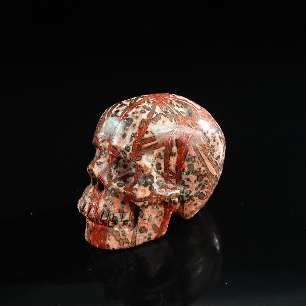 3.0" Red Leopard skin stone Crystal Skull Carving - Unique Piece #LS08