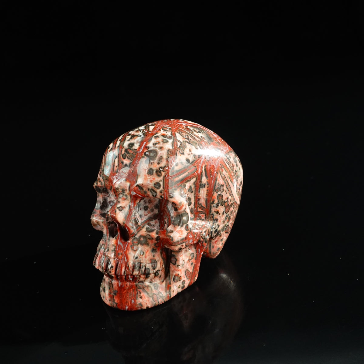 3.0" Red Leopard skin stone Crystal Skull Carving - Unique Piece #LS08