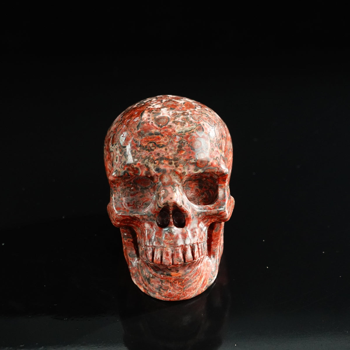 3.0" Red Leopard skin stone Crystal Skull Carving - Unique Piece #LS09