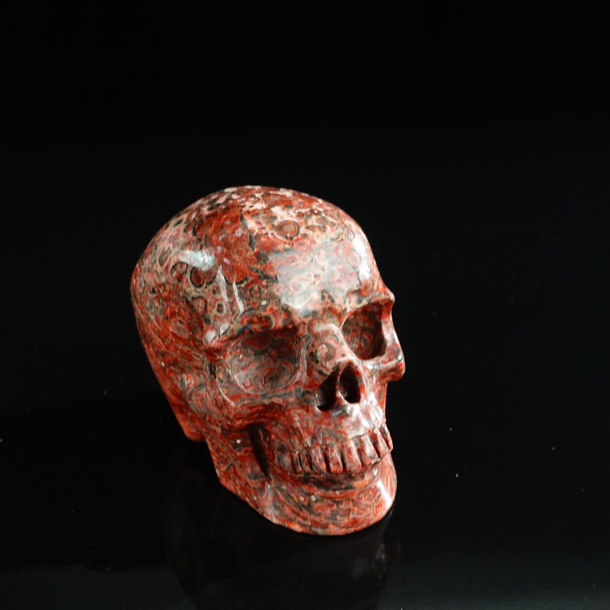 3.0" Red Leopard skin stone Crystal Skull Carving - Unique Piece #LS09