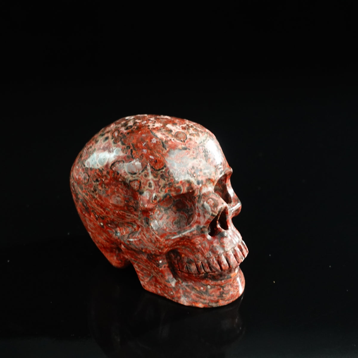 3.0" Red Leopard skin stone Crystal Skull Carving - Unique Piece #LS09