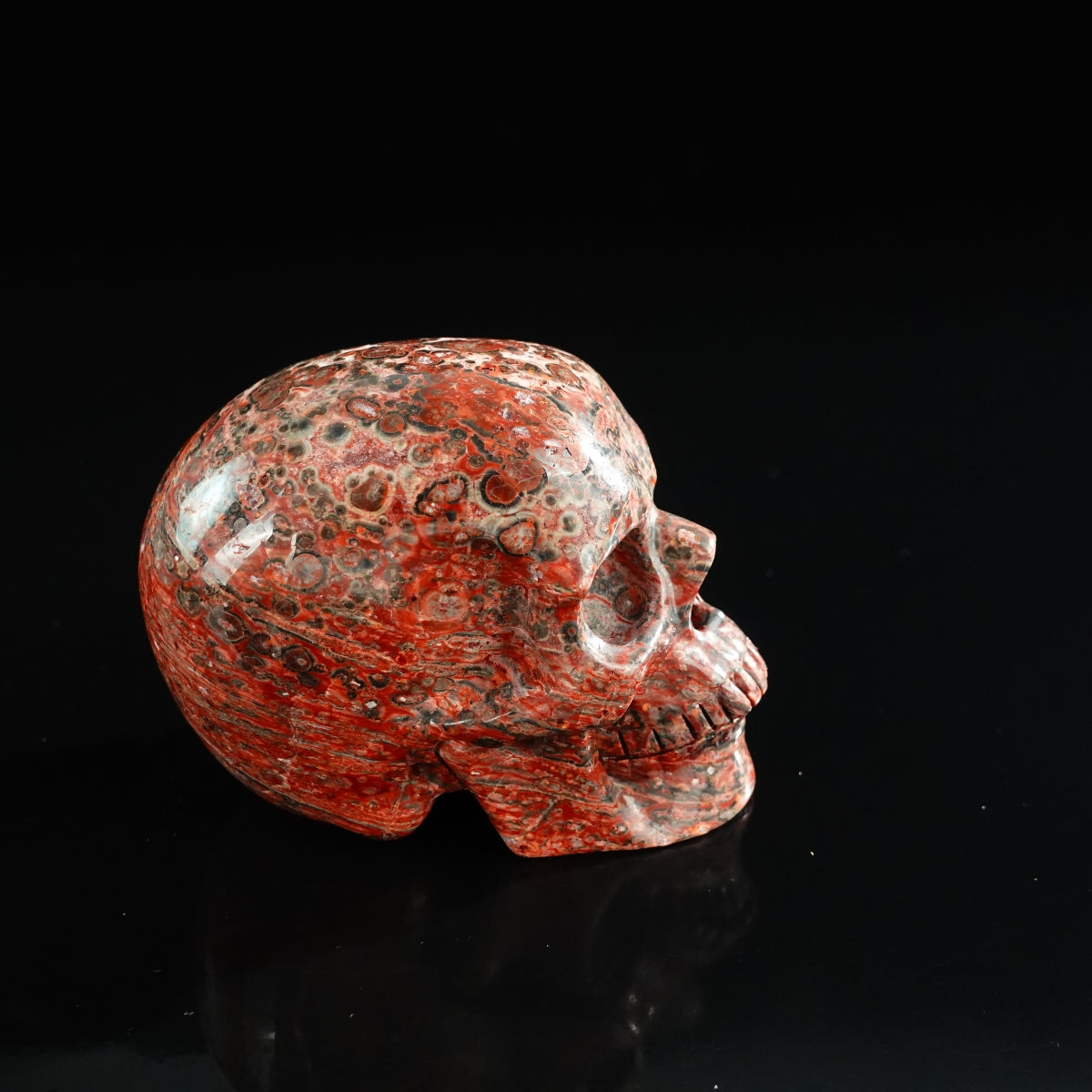 3.0" Red Leopard skin stone Crystal Skull Carving - Unique Piece #LS09