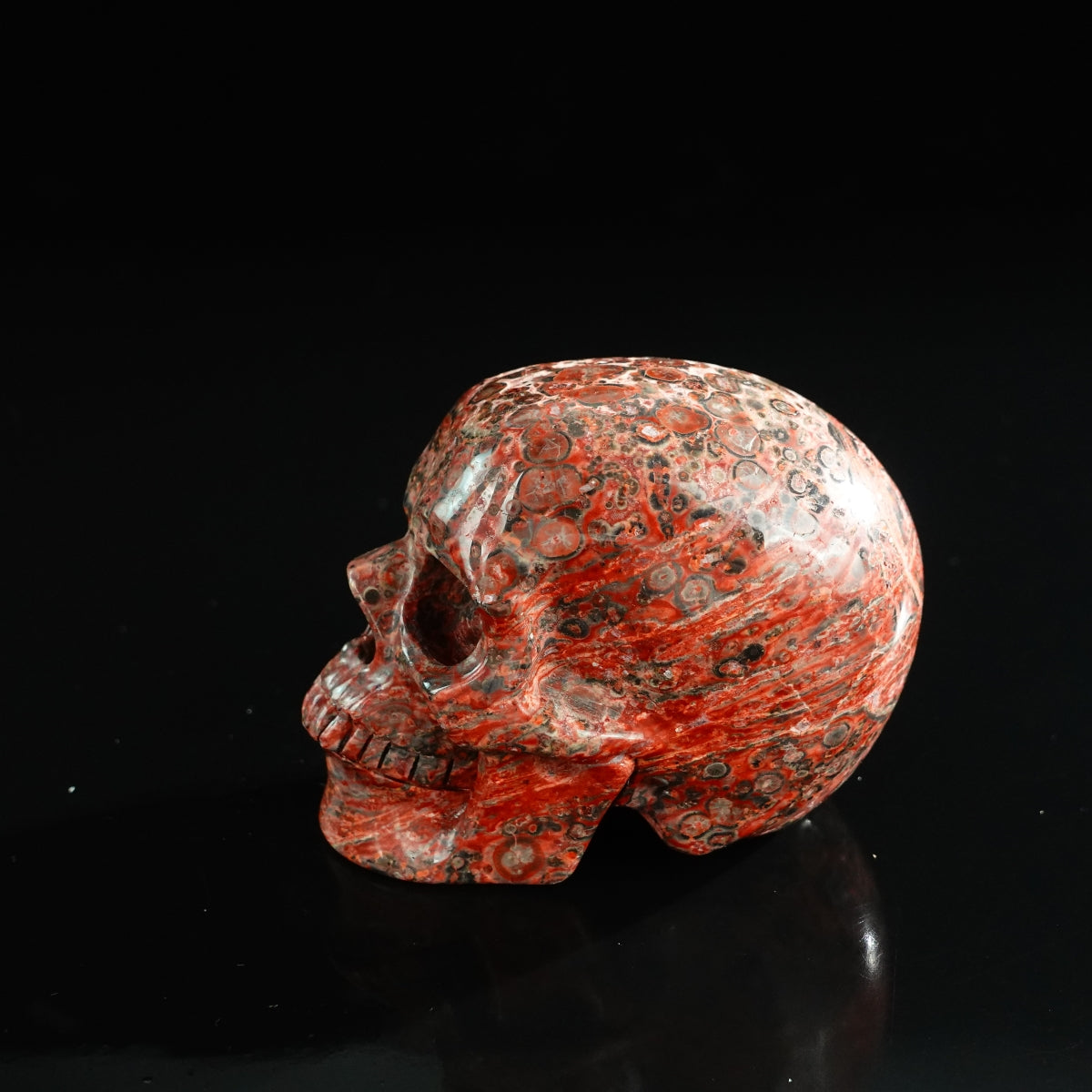 3.0" Red Leopard skin stone Crystal Skull Carving - Unique Piece #LS09