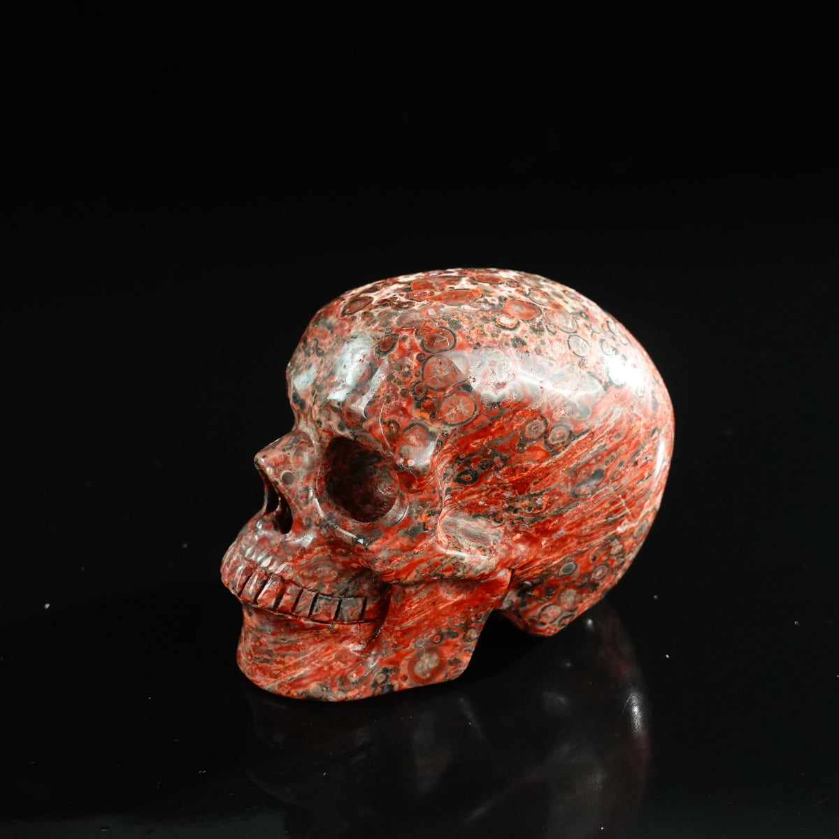 3.0" Red Leopard skin stone Crystal Skull Carving - Unique Piece #LS09
