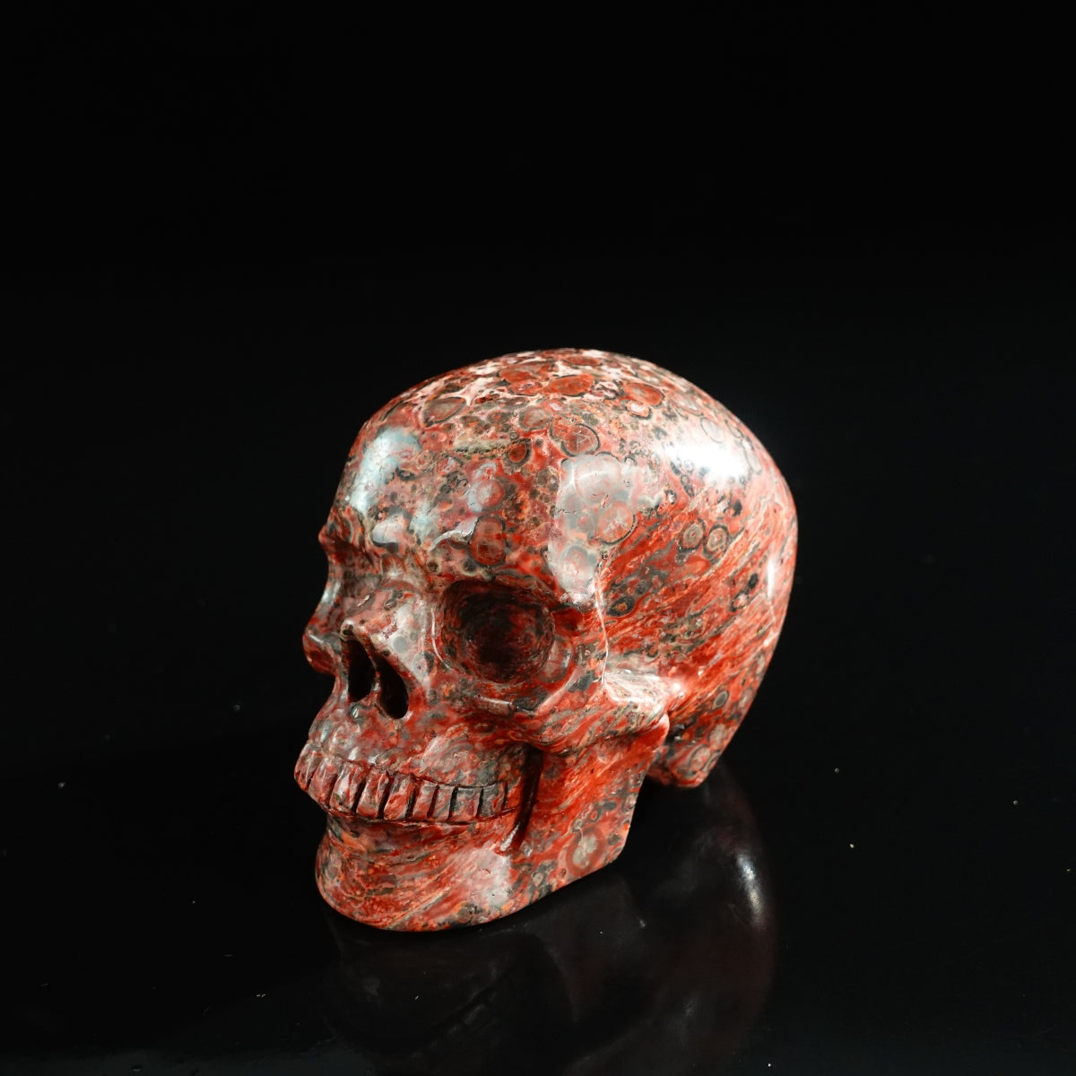 3.0" Red Leopard skin stone Crystal Skull Carving - Unique Piece #LS09