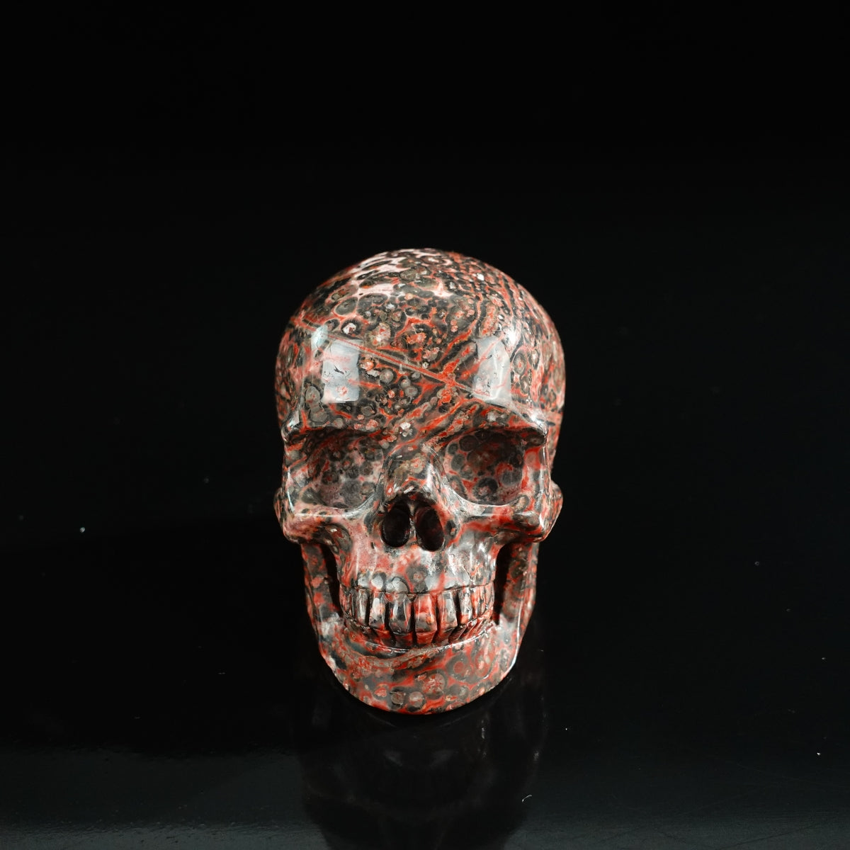 3.0" Red Leopard skin stone Crystal Skull Carving - Unique Piece #LS10
