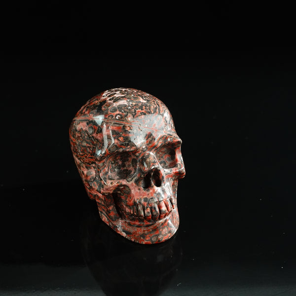 3.0" Red Leopard skin stone Crystal Skull Carving - Unique Piece #LS10 - alternate view