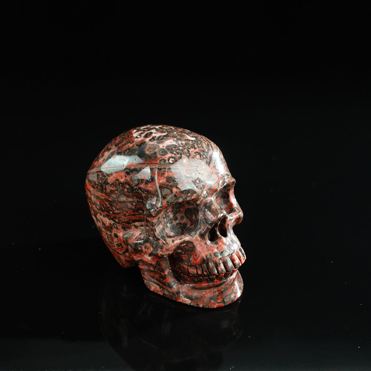 3.0" Red Leopard skin stone Crystal Skull Carving - Unique Piece #LS10
