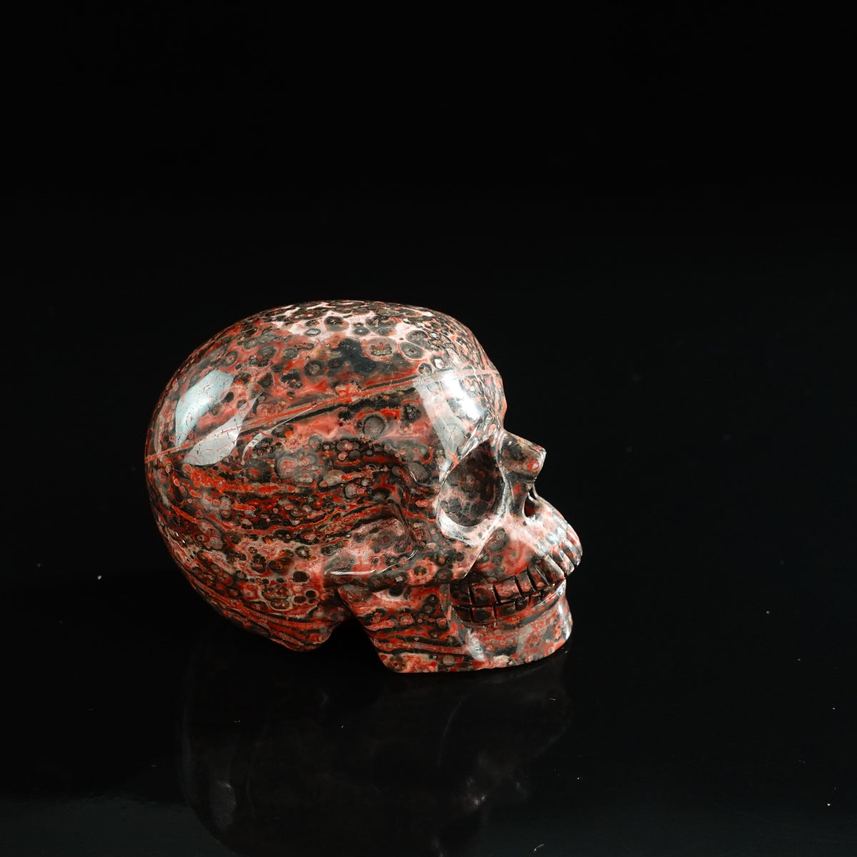 3.0" Red Leopard skin stone Crystal Skull Carving - Unique Piece #LS10