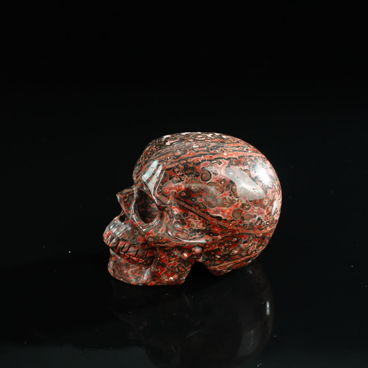 3.0" Red Leopard skin stone Crystal Skull Carving - Unique Piece #LS10