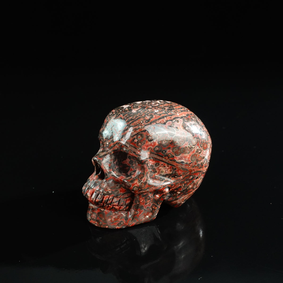 3.0" Red Leopard skin stone Crystal Skull Carving - Unique Piece #LS10