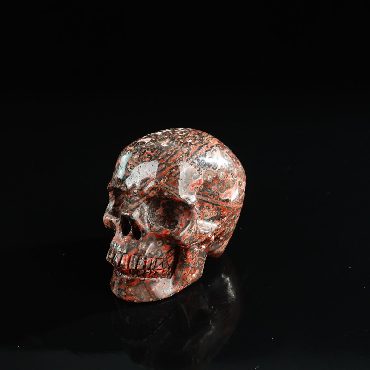 3.0" Red Leopard skin stone Crystal Skull Carving - Unique Piece #LS10
