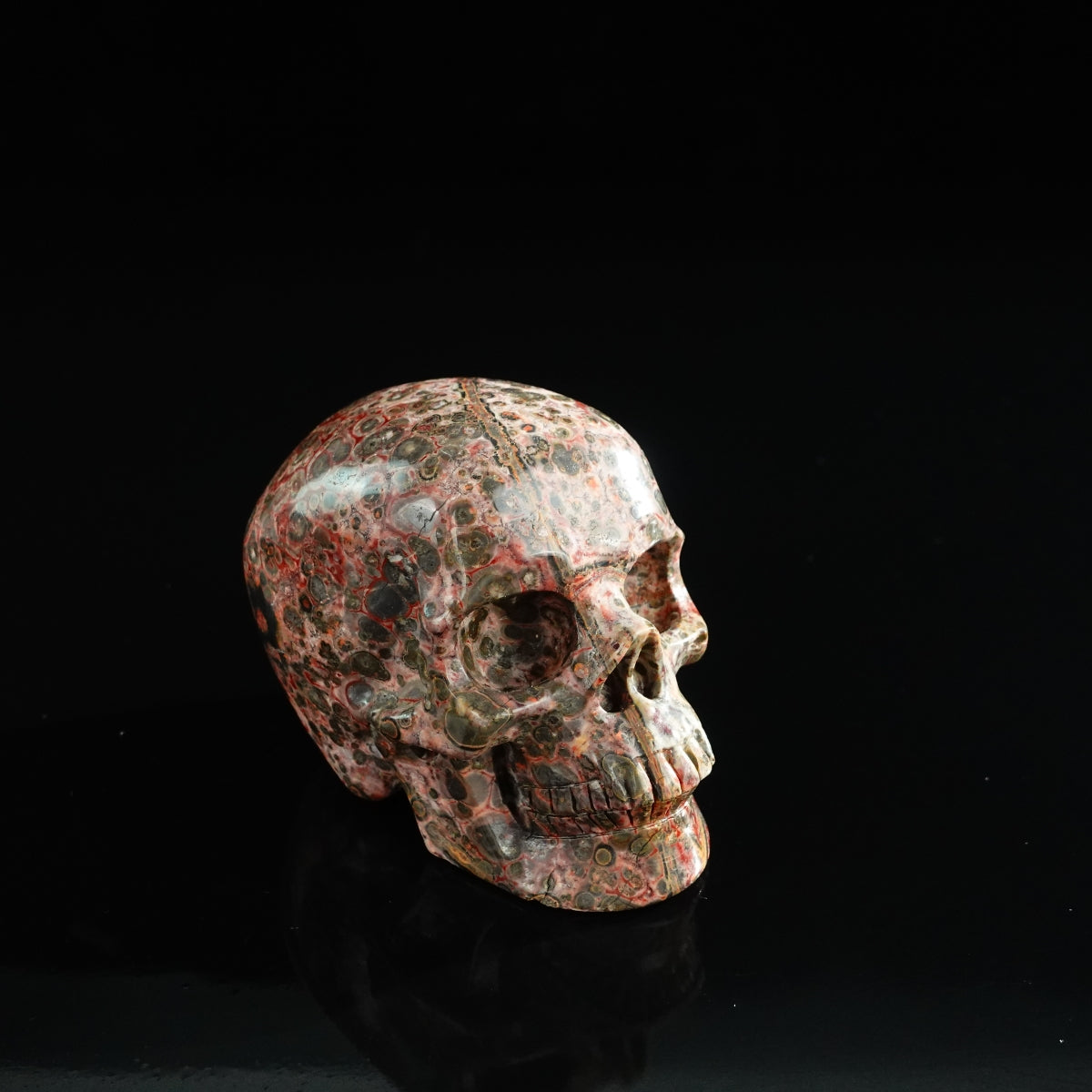 3.0" Red Leopard skin stone Crystal Skull Carving - Unique Piece #LS11