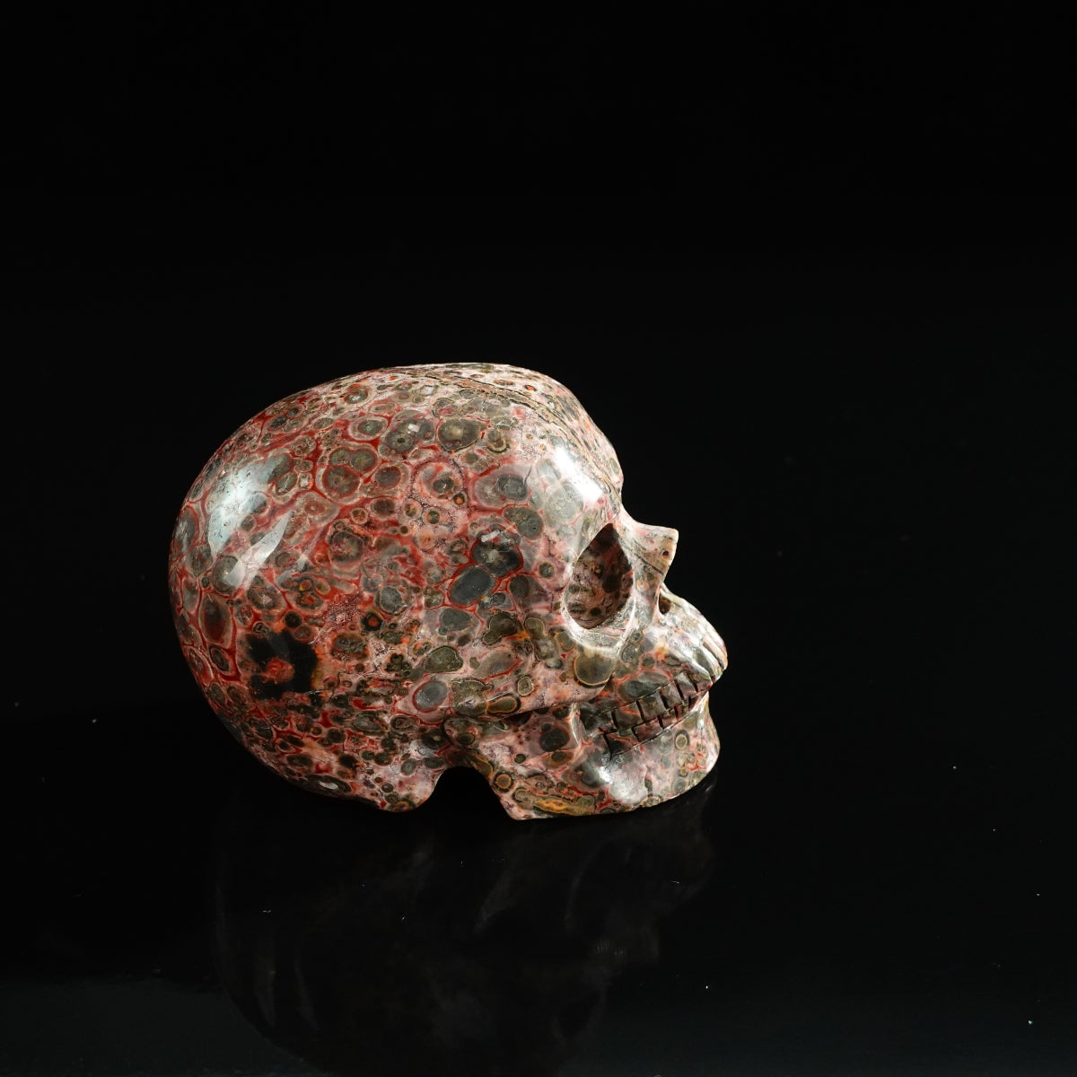3.0" Red Leopard skin stone Crystal Skull Carving - Unique Piece #LS11