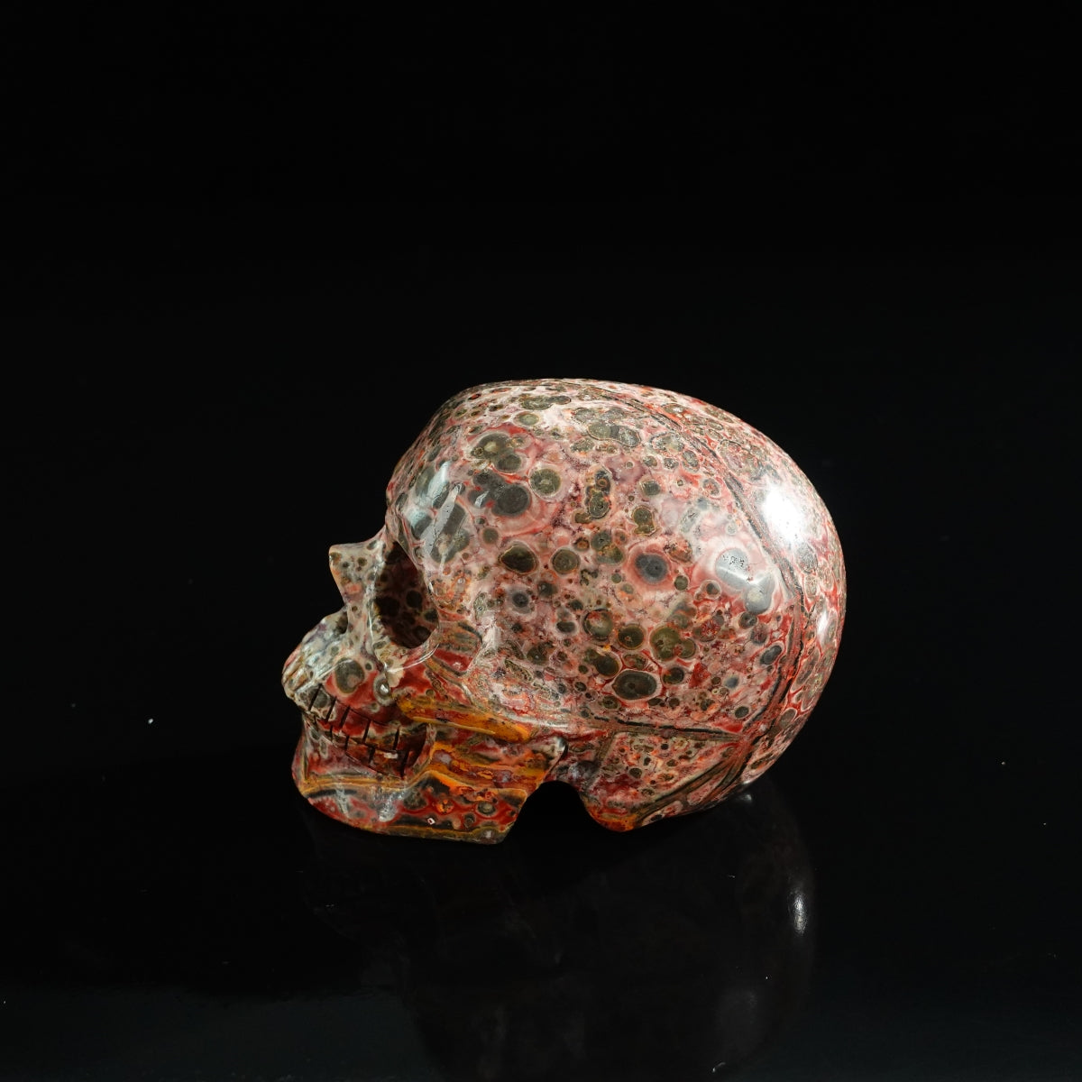 3.0" Red Leopard skin stone Crystal Skull Carving - Unique Piece #LS11