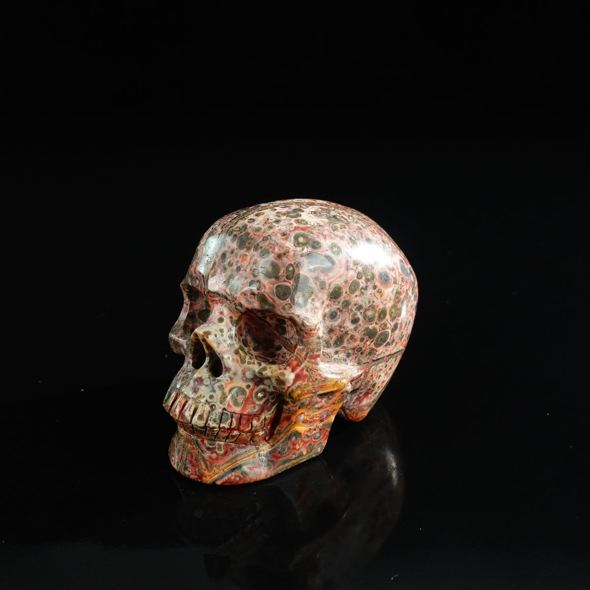 3.0" Red Leopard skin stone Crystal Skull Carving - Unique Piece #LS11