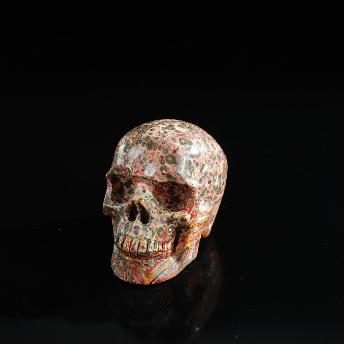 3.0" Red Leopard skin stone Crystal Skull Carving - Unique Piece #LS11
