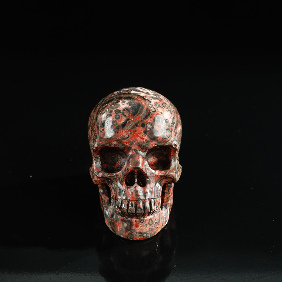 3.0" Red Leopard skin stone Crystal Skull Carving - Unique Piece #LS12