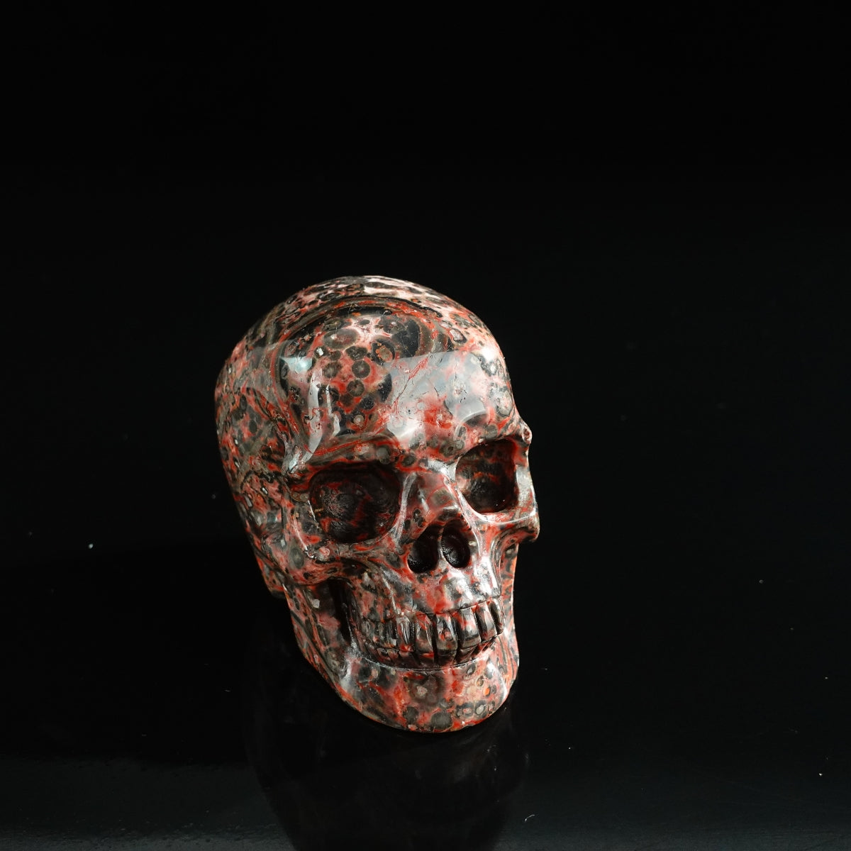 3.0" Red Leopard skin stone Crystal Skull Carving - Unique Piece #LS12