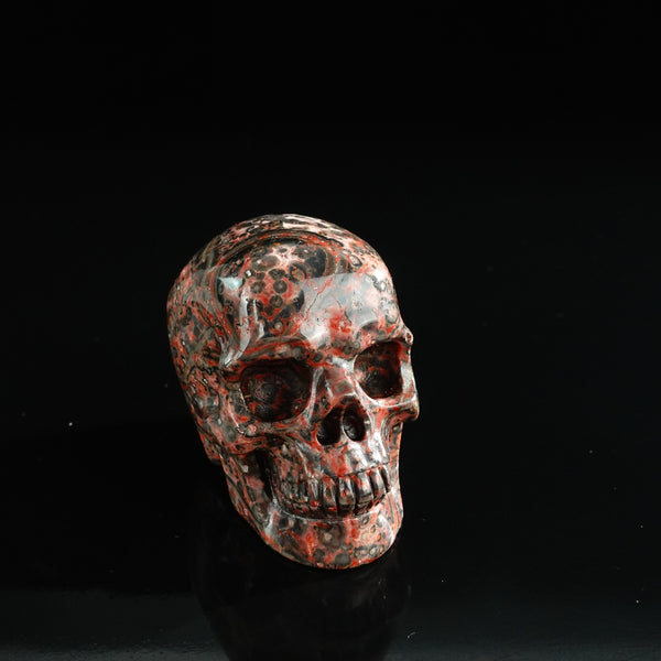 3.0" Red Leopard skin stone Crystal Skull Carving - Unique Piece #LS12 - alternate view