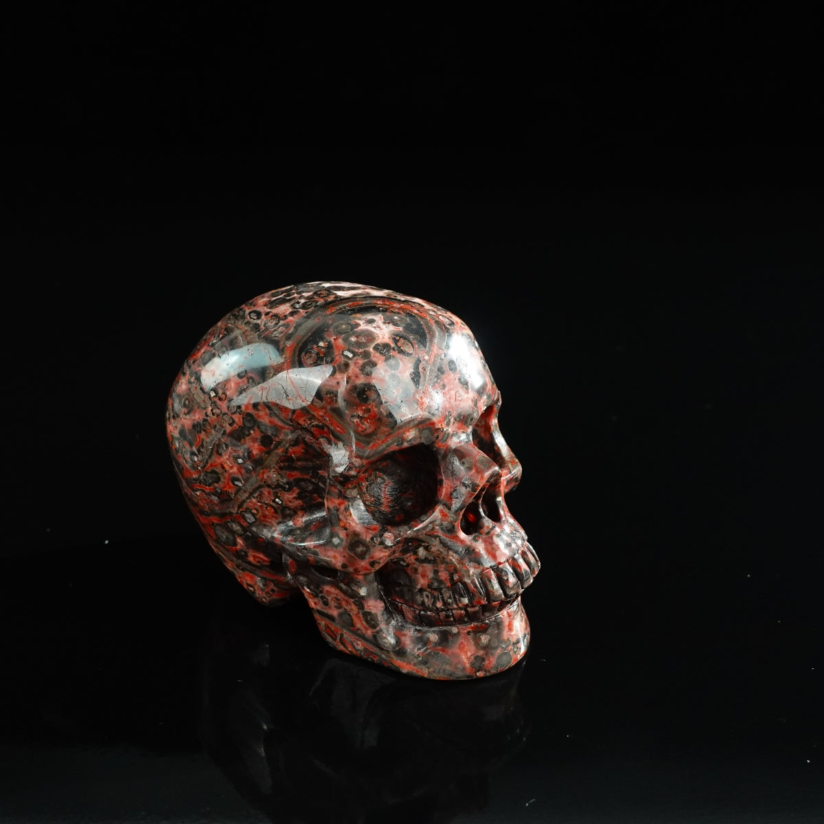 3.0" Red Leopard skin stone Crystal Skull Carving - Unique Piece #LS12