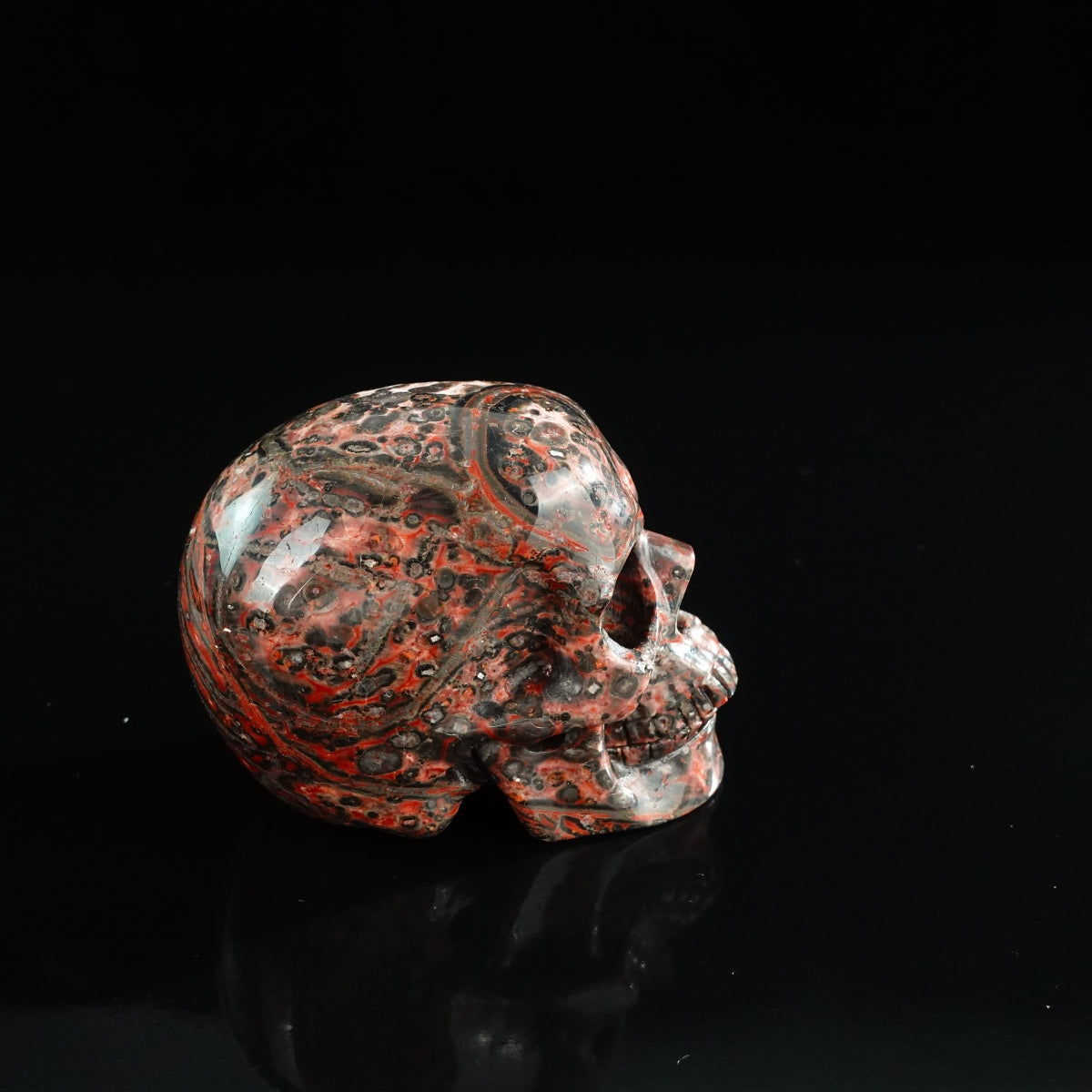 3.0" Red Leopard skin stone Crystal Skull Carving - Unique Piece #LS12
