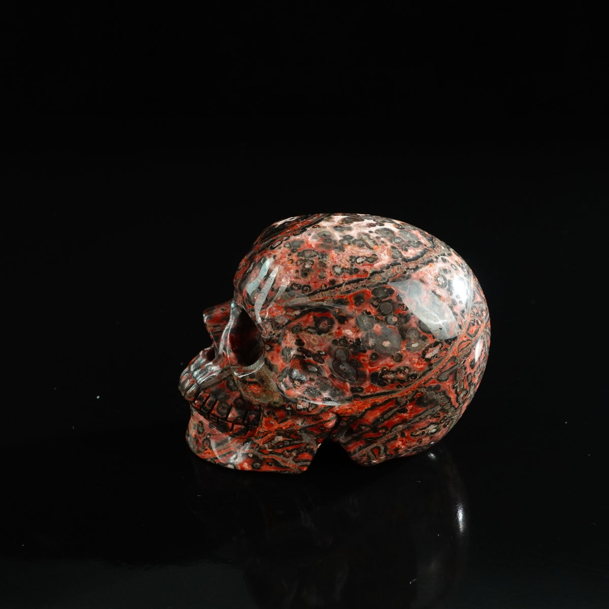3.0" Red Leopard skin stone Crystal Skull Carving - Unique Piece #LS12