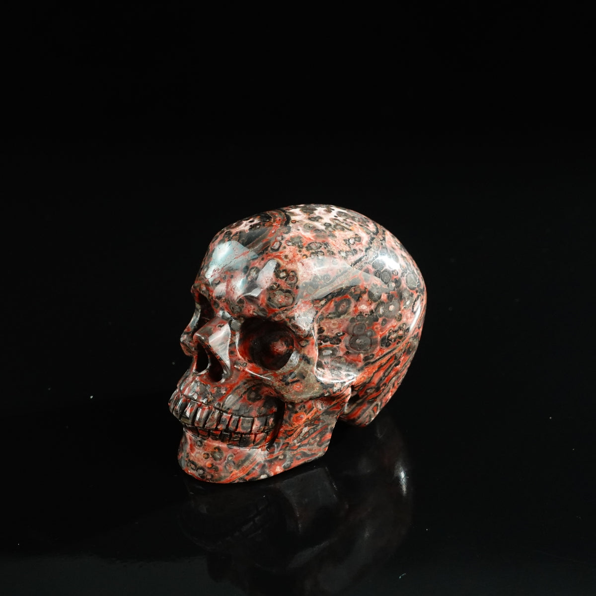 3.0" Red Leopard skin stone Crystal Skull Carving - Unique Piece #LS12