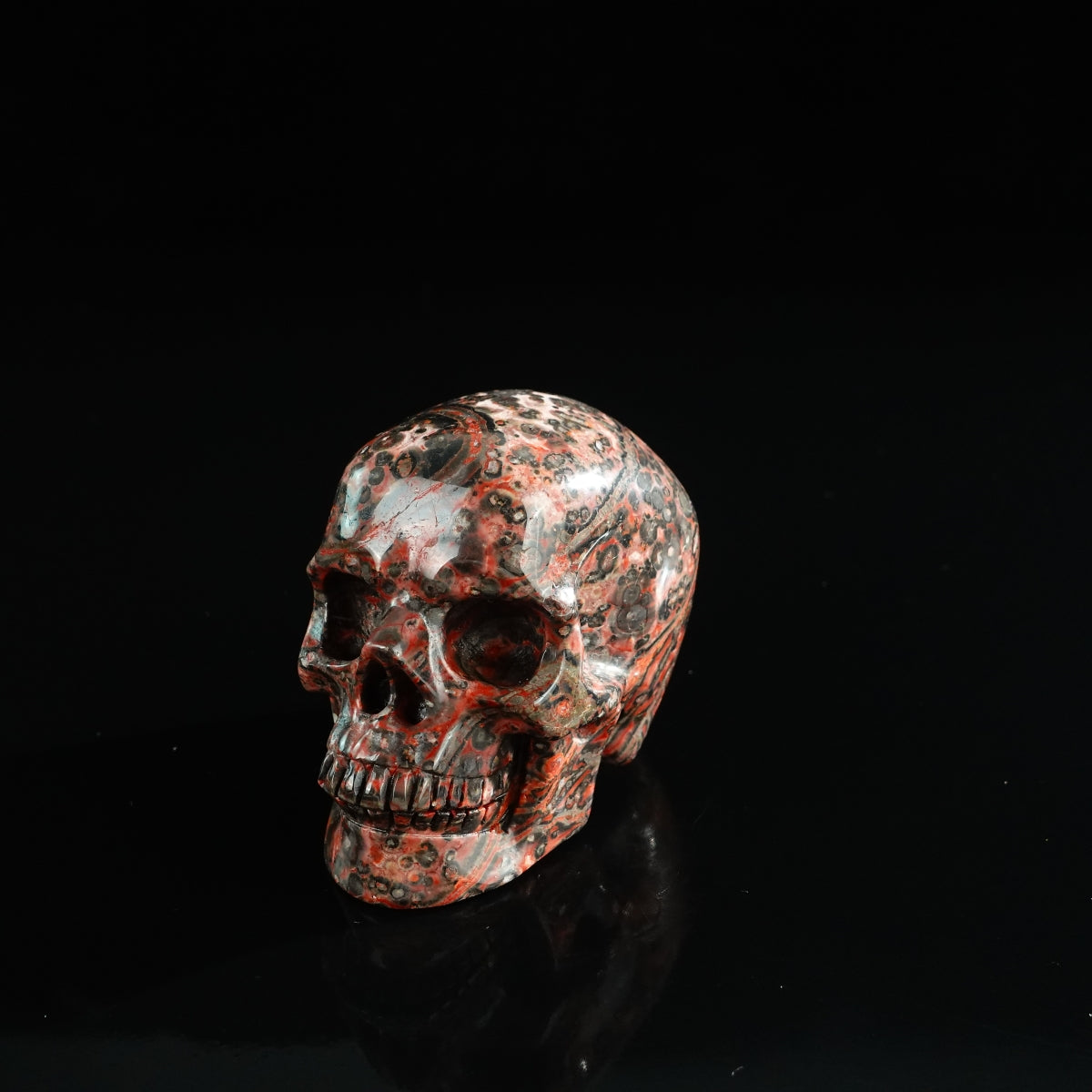 3.0" Red Leopard skin stone Crystal Skull Carving - Unique Piece #LS12